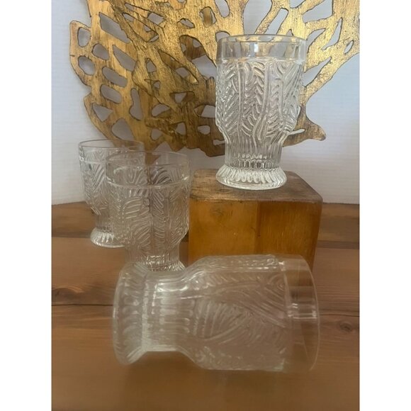 MCM Dansk Bohemian Style 8 oz Tumbler Glasses Set Of 4 Leaf Pattern Vintage - Picture 3 of 7